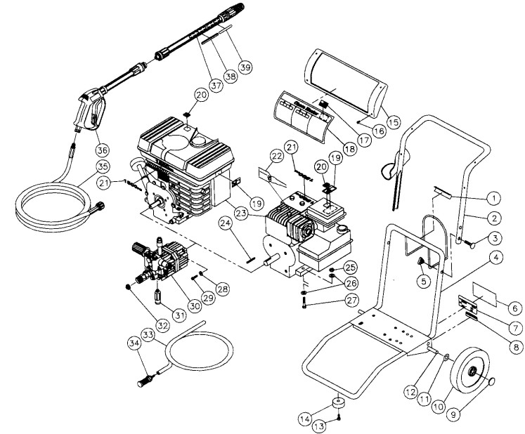 MI-T-M Cold water electric power washer model CM-1503-1MBC replacement parts and manual